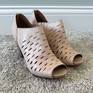 Clarks Tan Ankle Booties with Cutout Design
